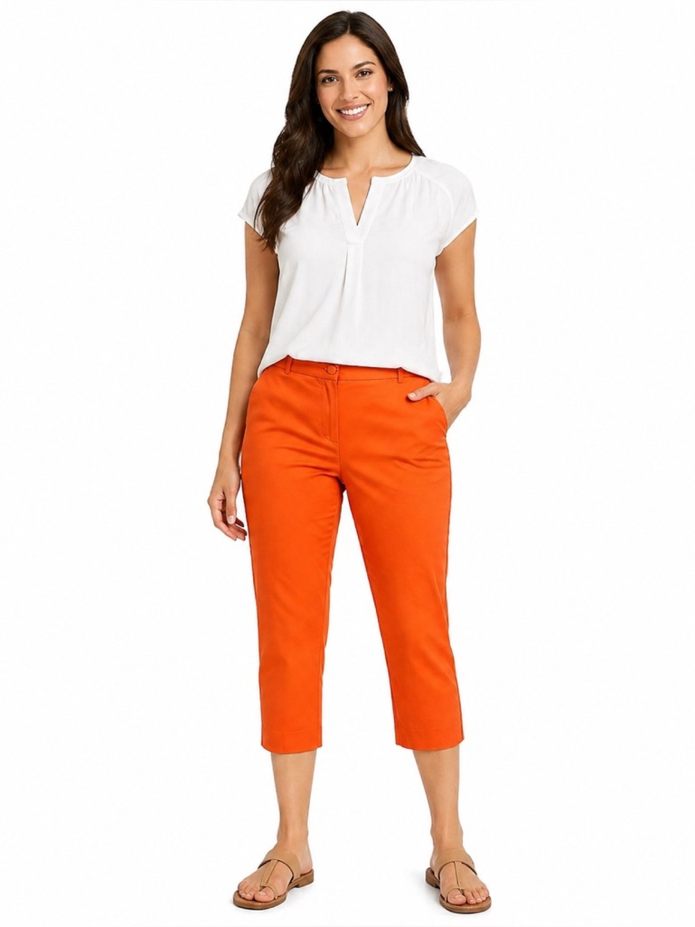 Grace Elements Orange Capri Pants Cropped Stretch Womens Size 10